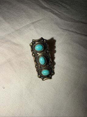 Vintage Turquoise Stone Brass Bar Pin